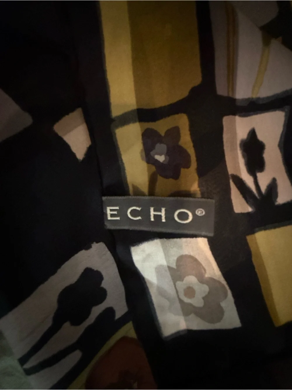 Black Floral Patchwork Silk Scarf